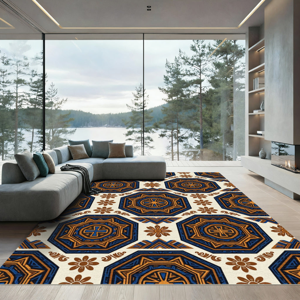 Blue and Golden Octagonal Medallion Rug