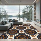 Blue and Golden Octagonal Medallion Rug