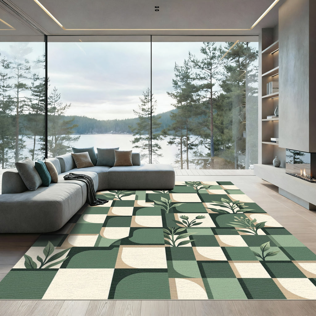 Sage Green Botanical Grid Rug