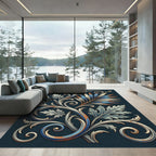Earthy Navy Antiqued Acanthus Foliage Rug
