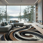 Abstract Swirl Brown Black White Rug