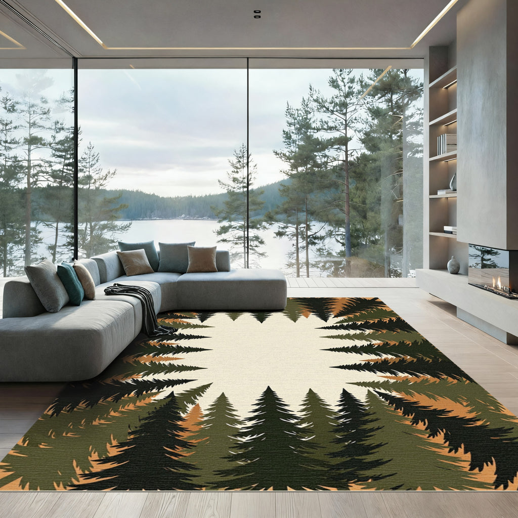 Forest Pine Needle Earthy Border Rug