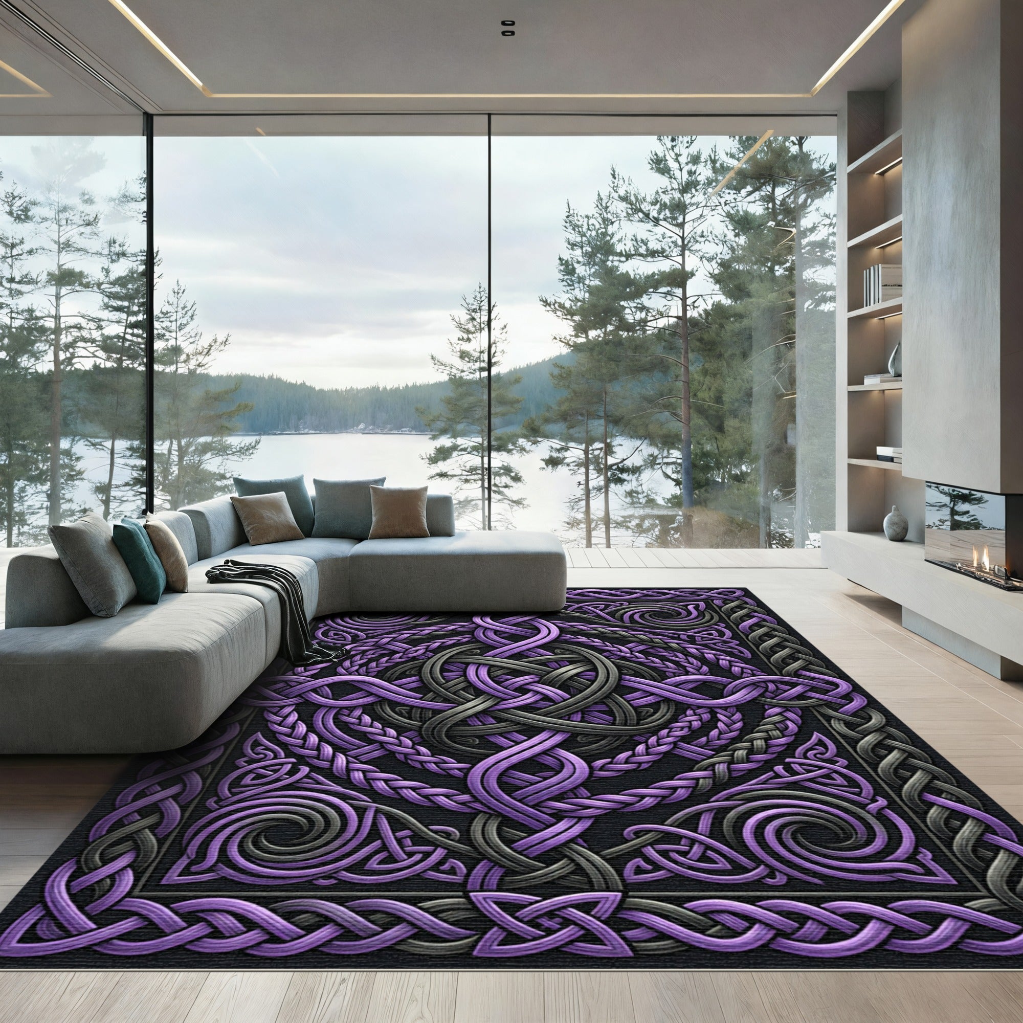 Ornate Purple and Gray Celtic Knotwork Rug
