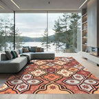 Terracotta Floral Geometric Tile Art Rug