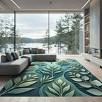Earthy Green Botanical Branches Swirl Rug