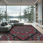 Pink and Grey Floral Mandala Symmetry Rug