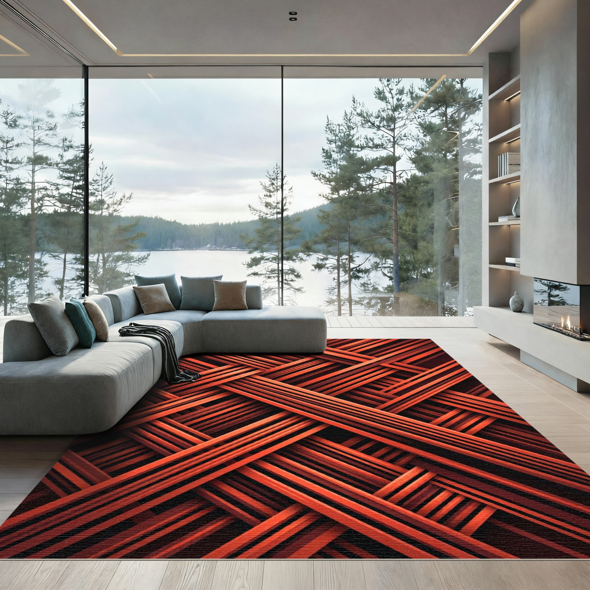 Sleek Copper Interwoven Linear Weave Rug