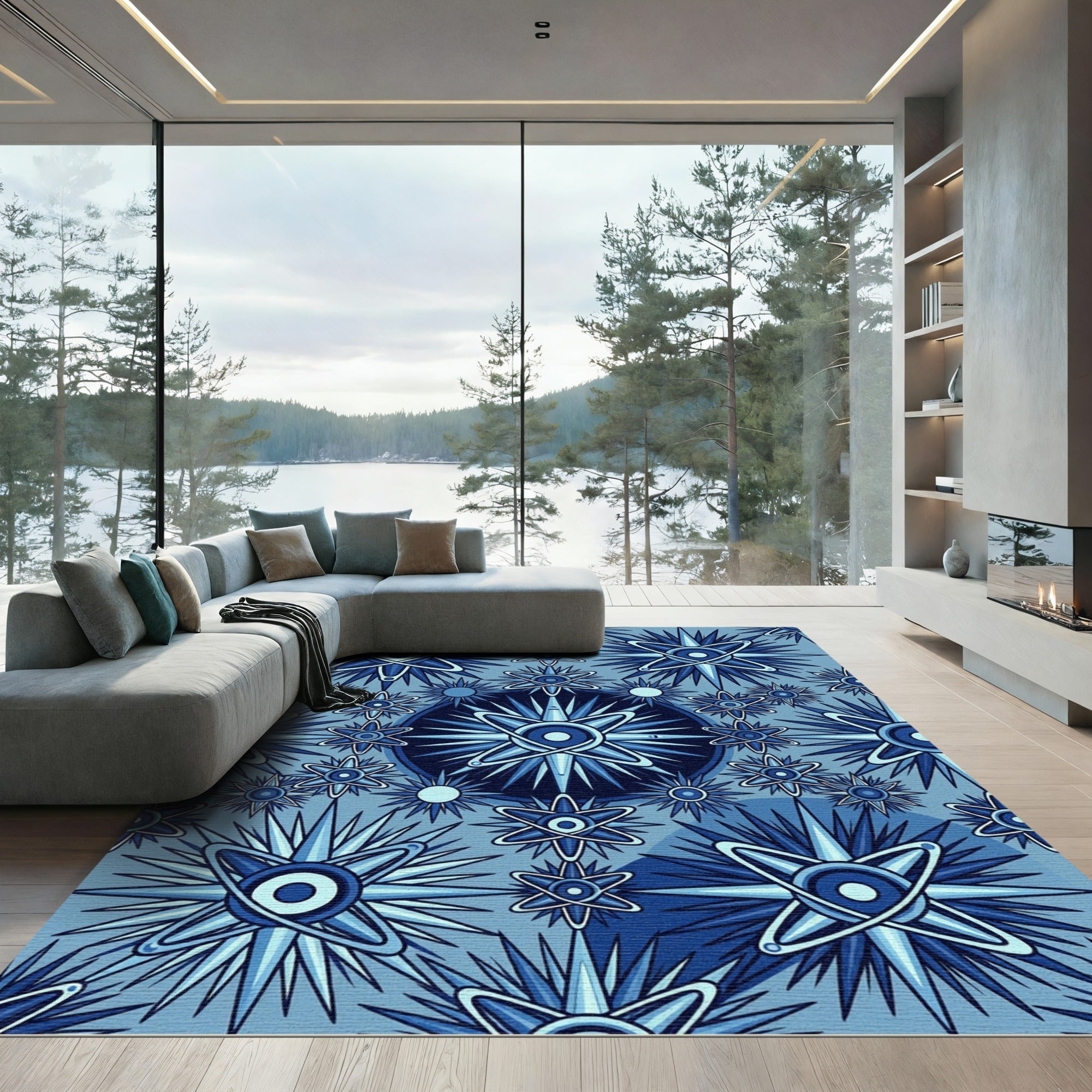 Deep Blue Starburst Geometric Rug