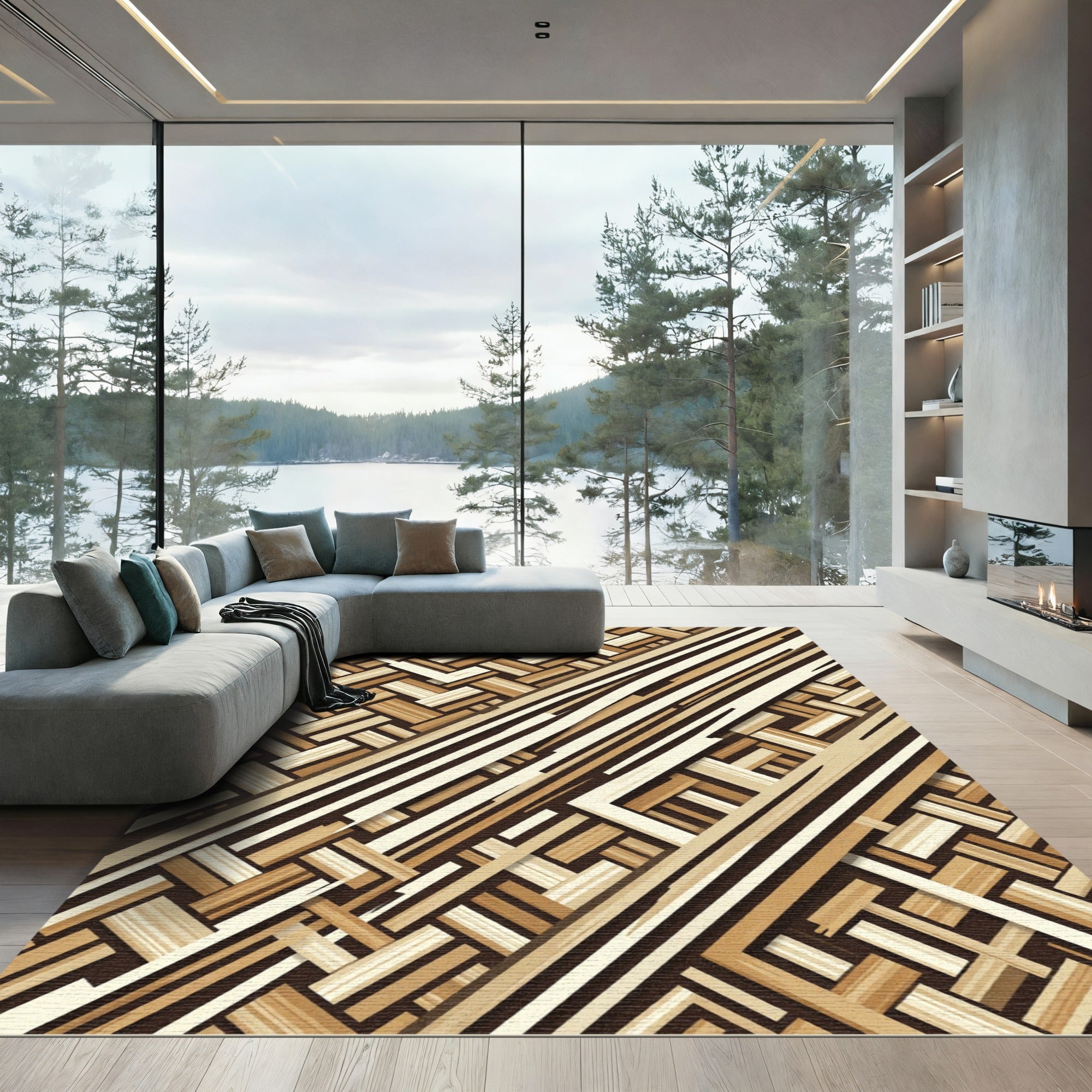 Wooden Weave Diagonal Stripes Rug