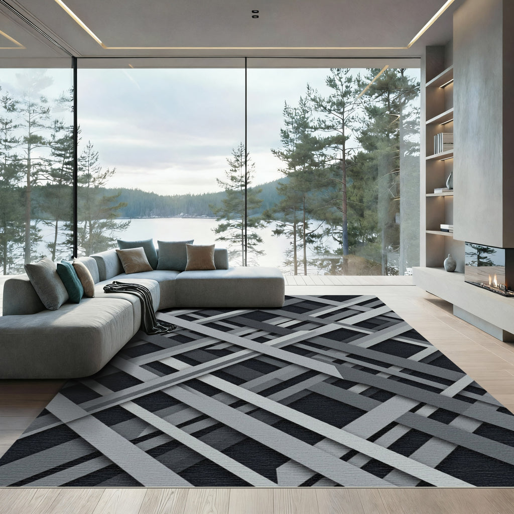 Monochromatic Geometric Intersecting Linear Art Rug
