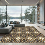 Golden Black Diamond Geometric Medallion Rug