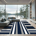 Modern Navy Gray Striped Minimalist Rug