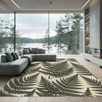 Dark Green Fern Botanical Pattern Rug