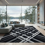 Modern Monochrome Intersecting Geometric Lattice Rug
