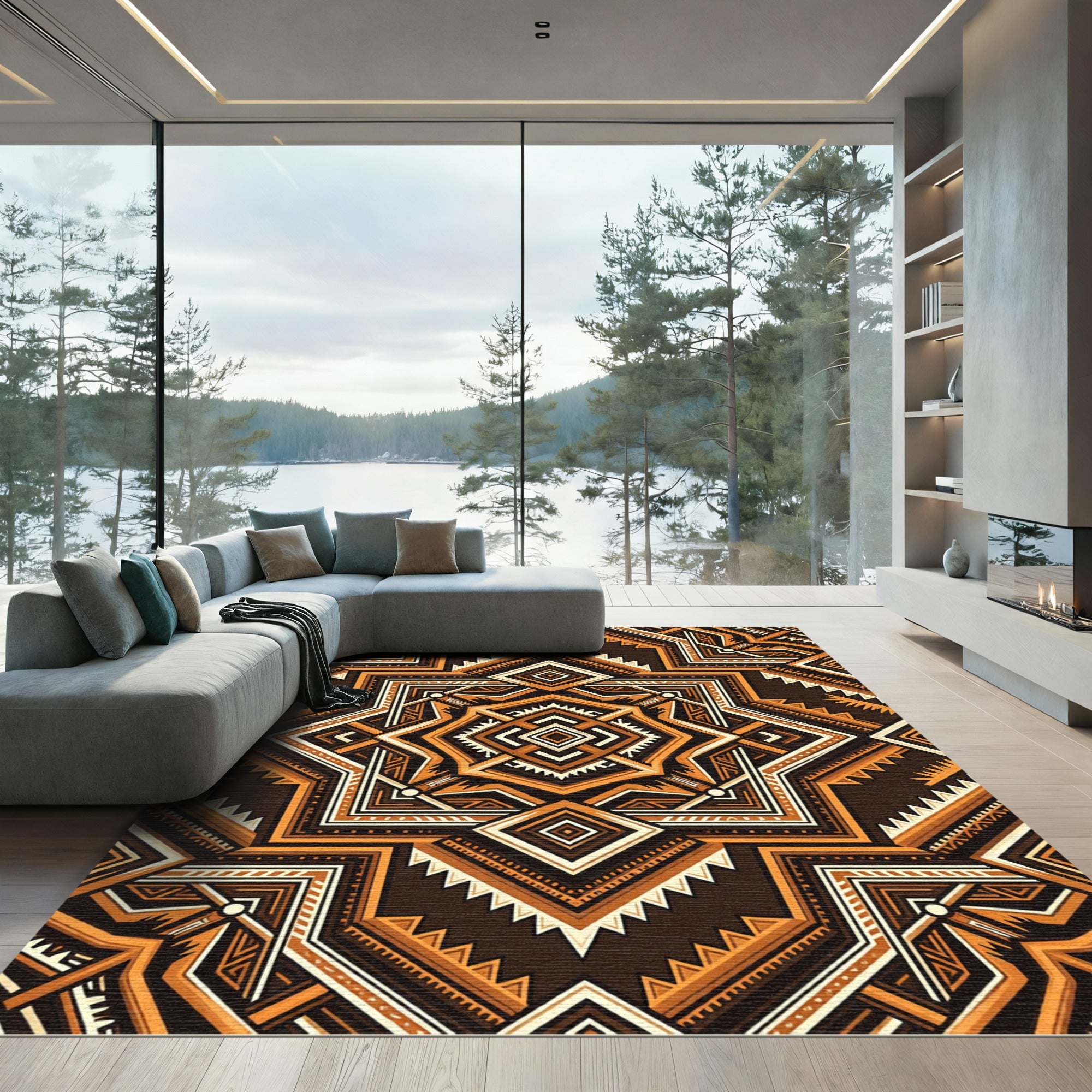 Bold Earthy Geometric Aztec Medallion Rug