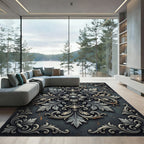 Ornate Charcoal Silver Baroque Medallion Rug