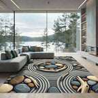 Natural Driftwood Stone Pebble Circles Rug