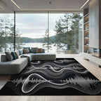 Dynamic White Waveform Audio Spectrum Rug