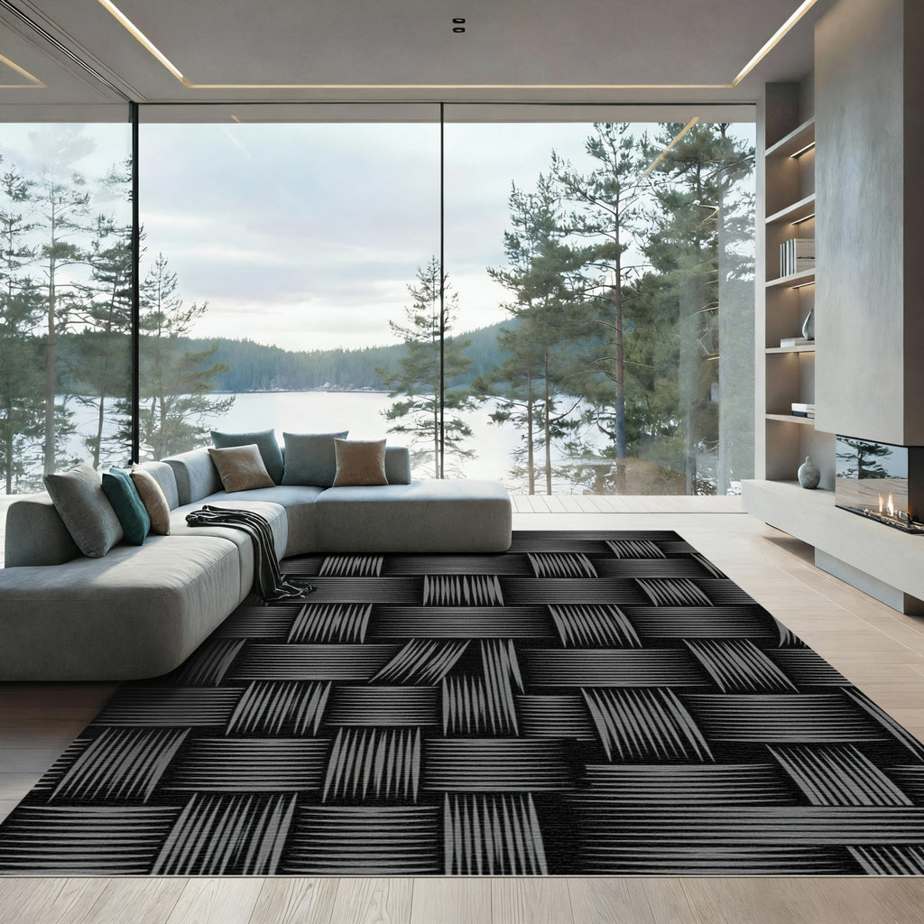 Dark Gray Woven Texture Geometric Rug