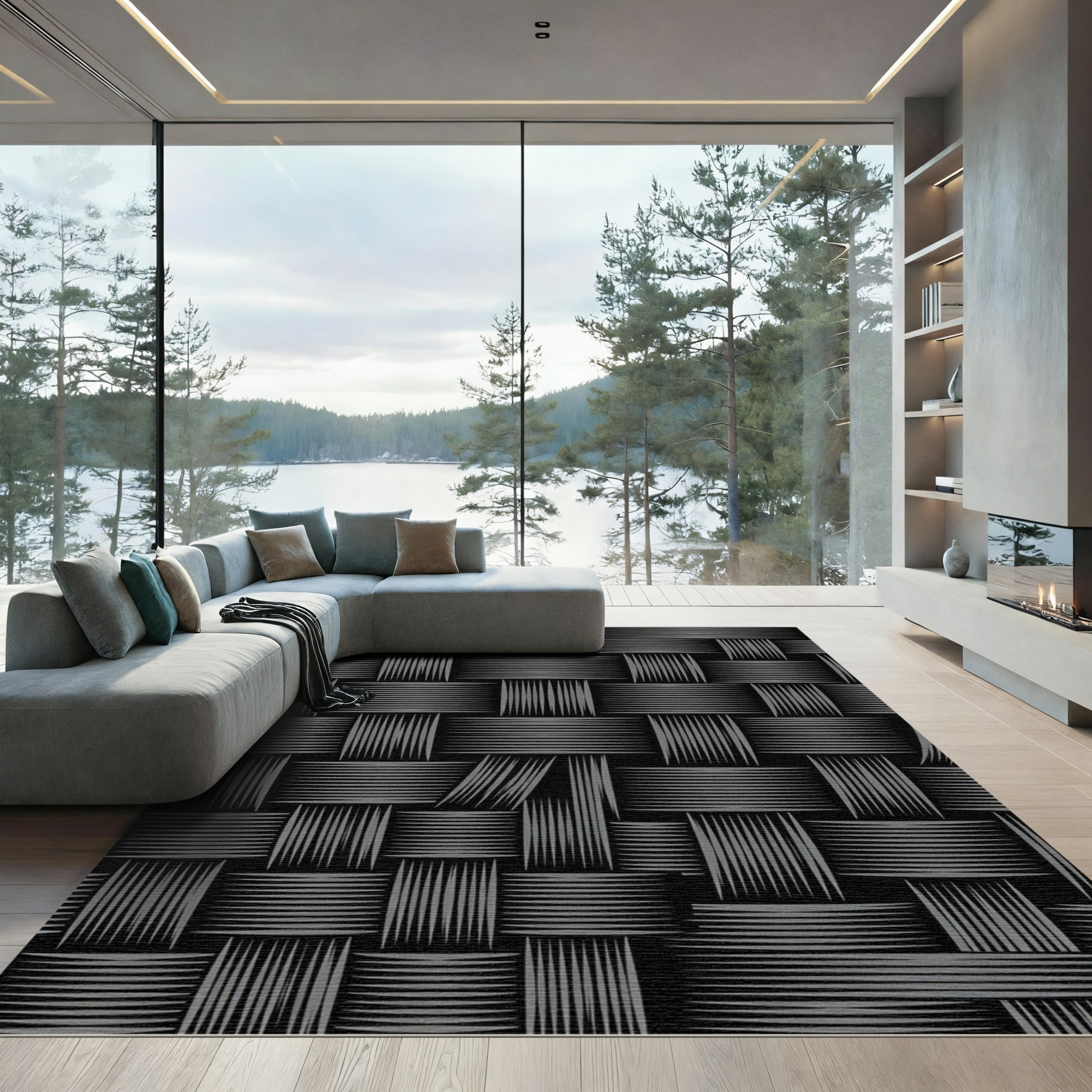 Dark Gray Woven Texture Geometric Rug