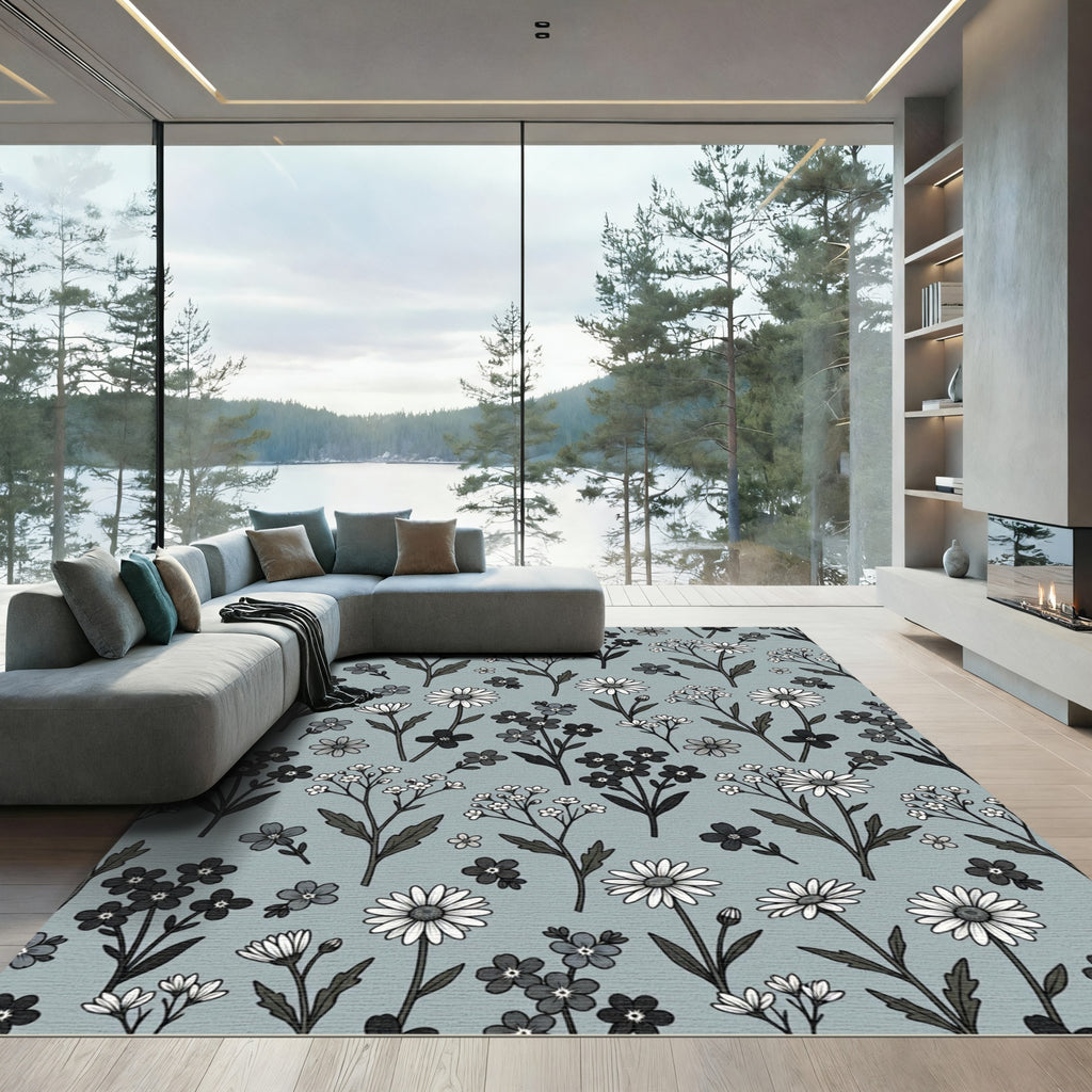 Monochromatic Floral Sprig Garden Rug