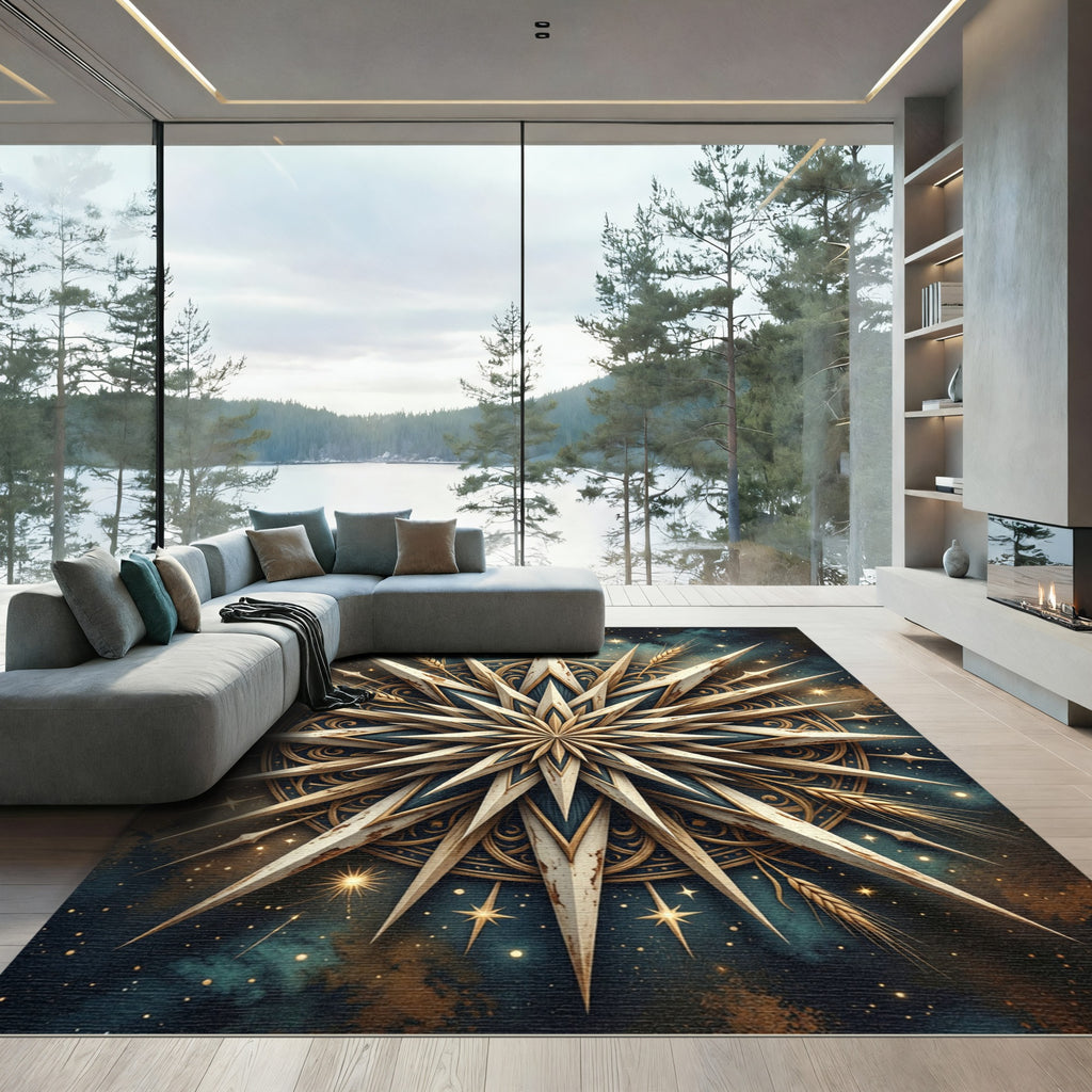Celestial Golden Star Wheat Medallion Rug