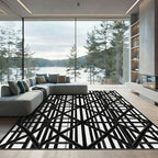 Monochromatic Black White Geometric Grid Rug