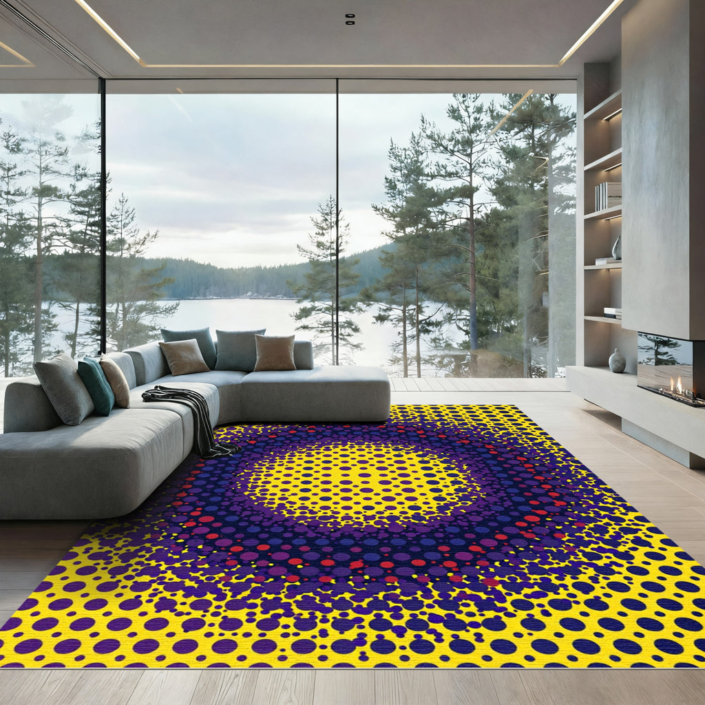 Vibrant Yellow Purple Dot Explosion Rug