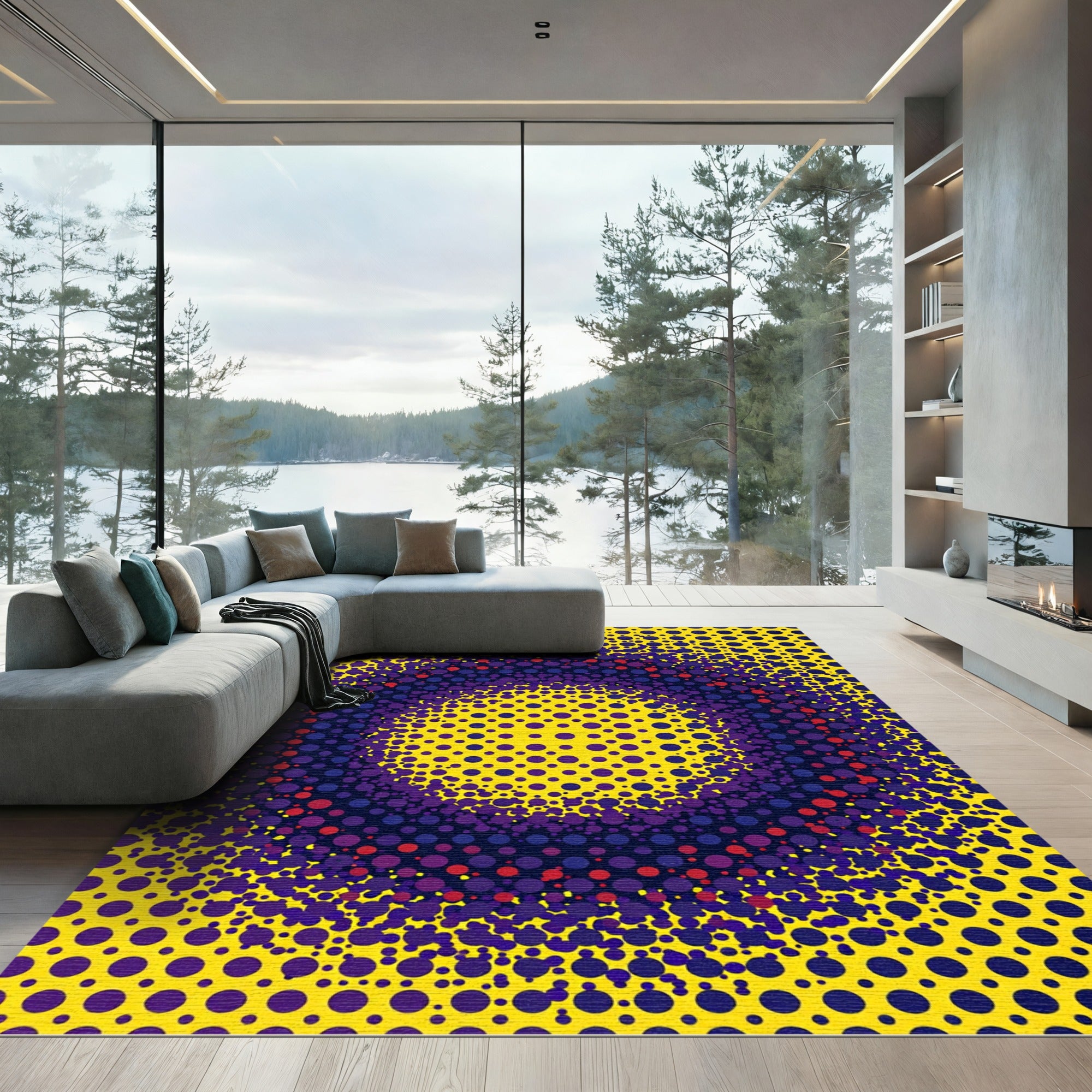 Vibrant Yellow Purple Dot Explosion Rug
