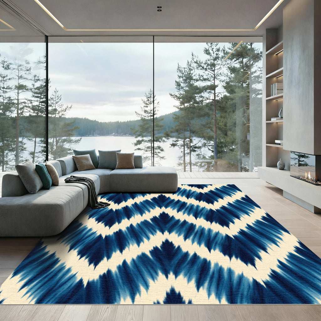 Indigo Tie Dye Chevron Rug