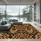 Golden Cat Floral Mandala Art Rug