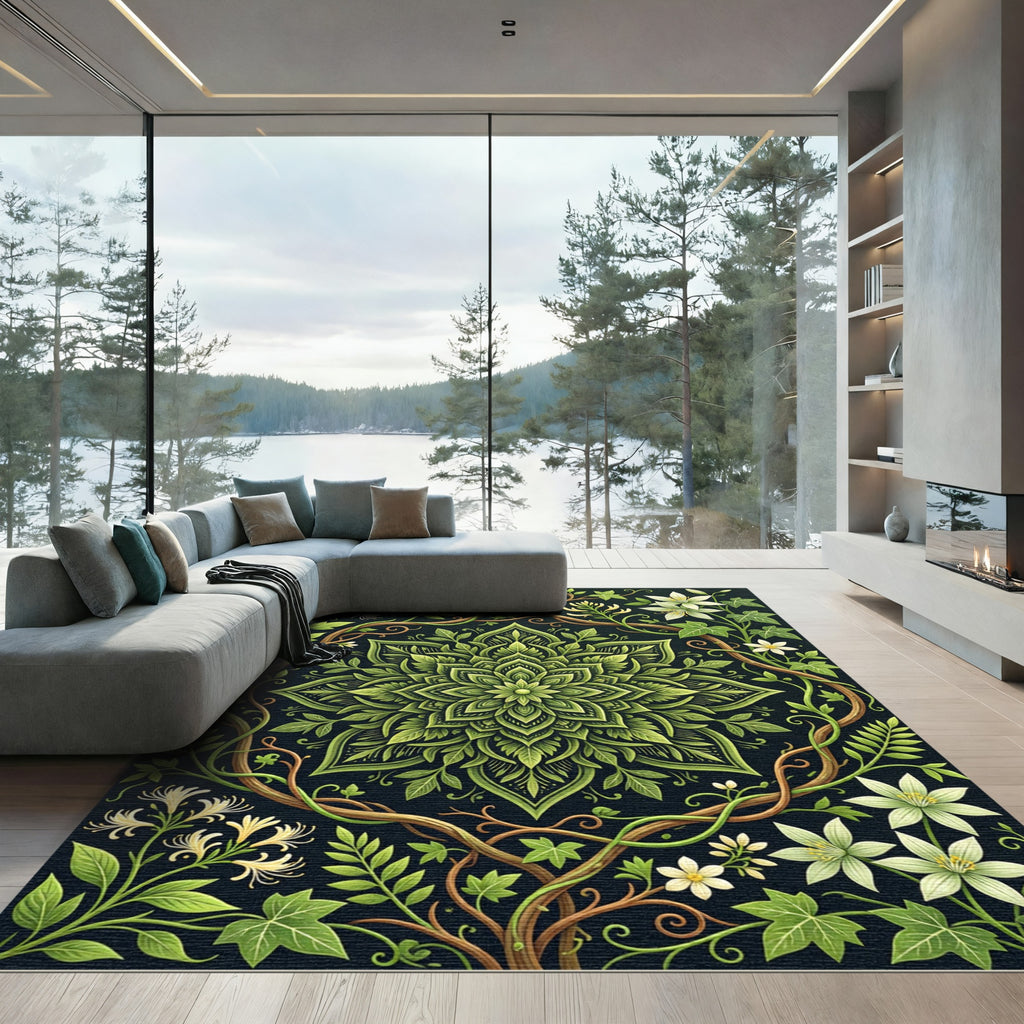 Botanical Leaf Mandala Ivy Vine Rug