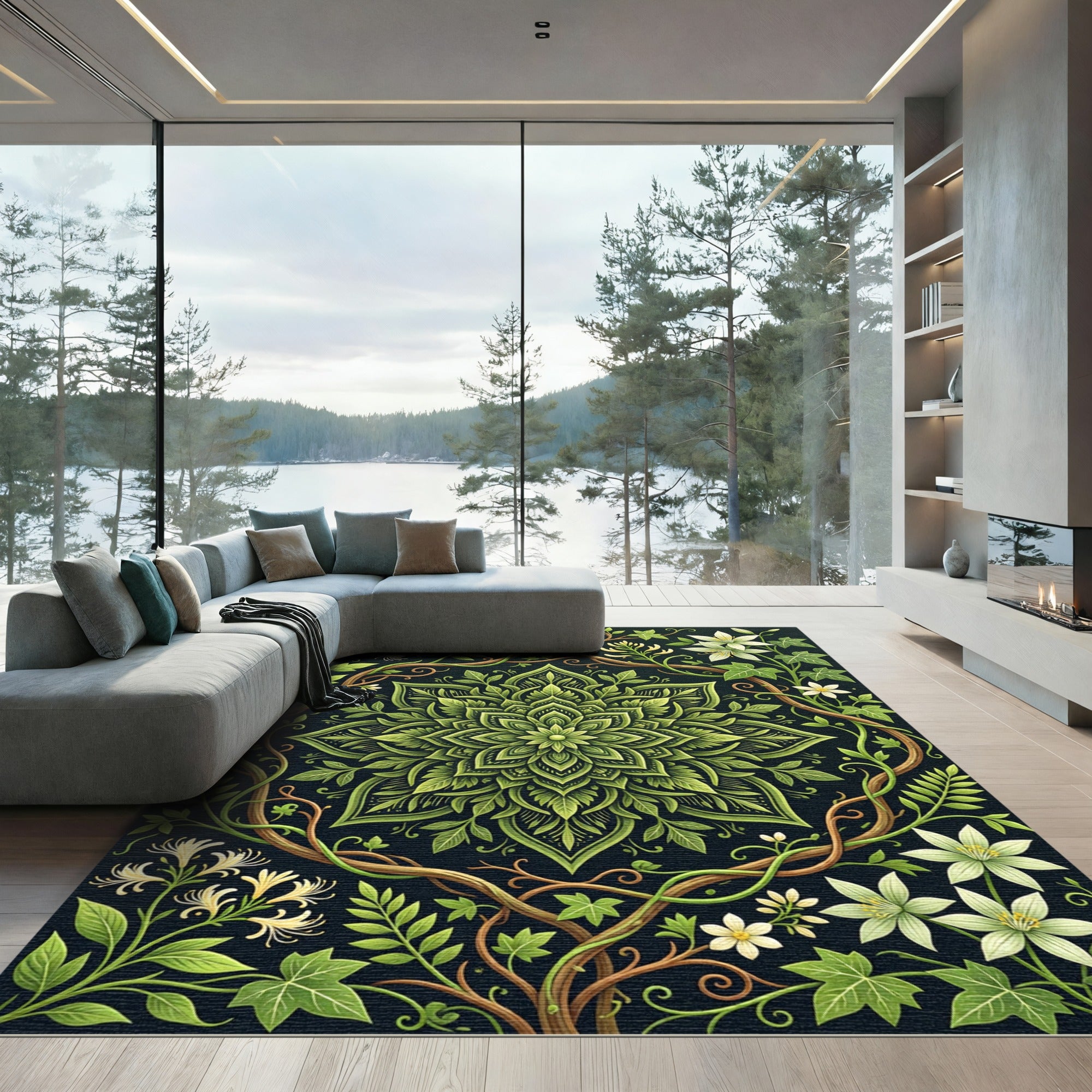 Botanical Leaf Mandala Ivy Vine Rug