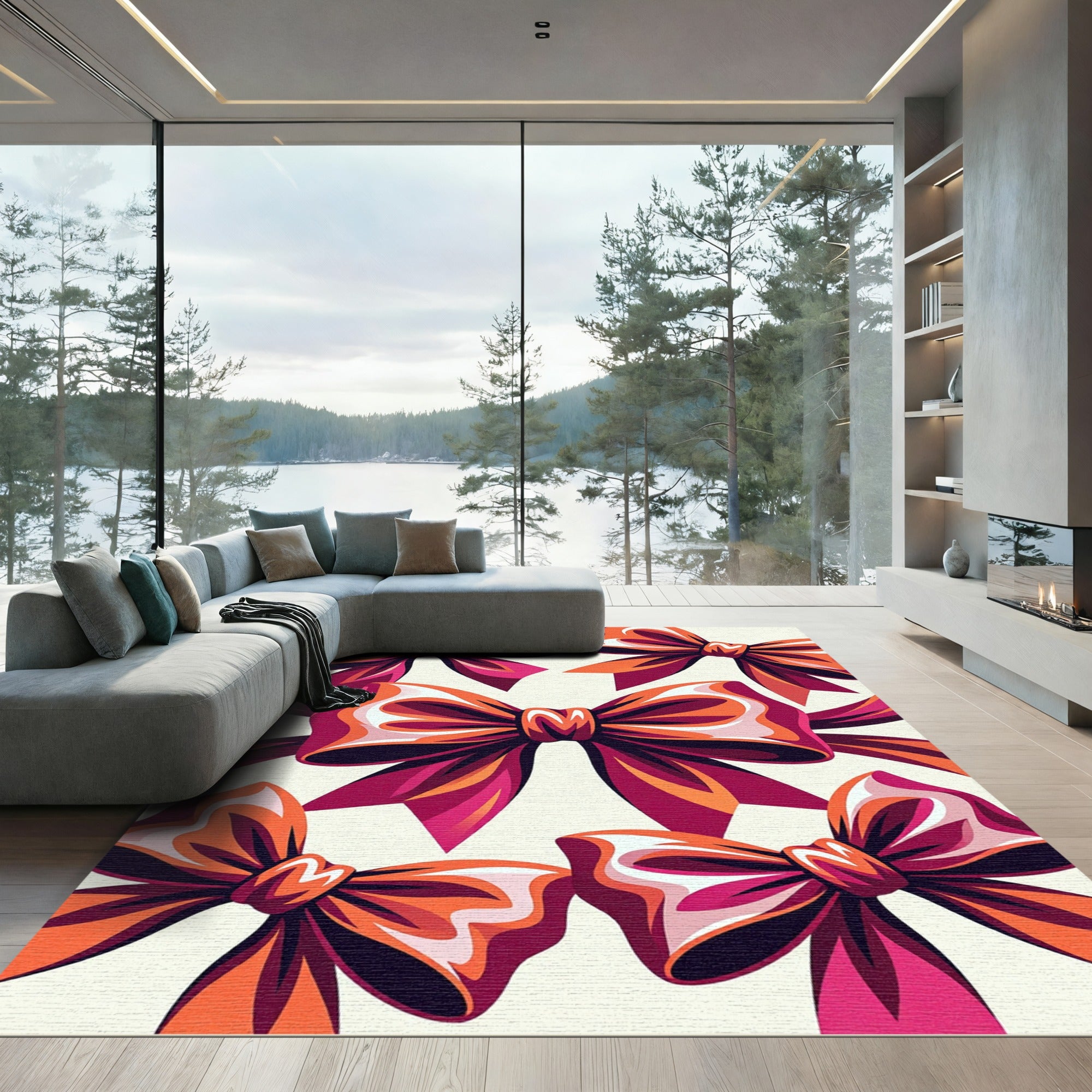 Vibrant Orange Bow Ribbon Art Rug
