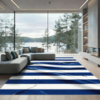 Contemporary Navy Blue Abstract Stripe Rug