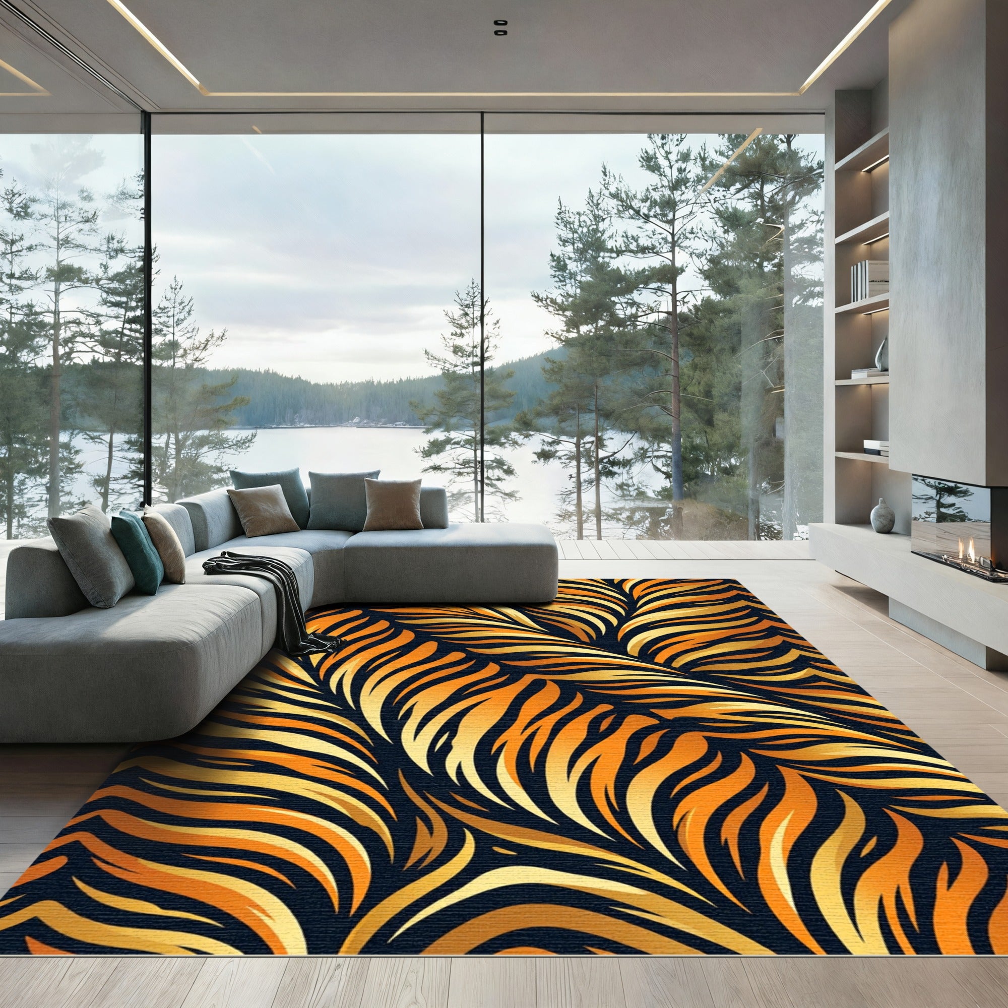 Bold Orange Gold Tiger Stripe Rug