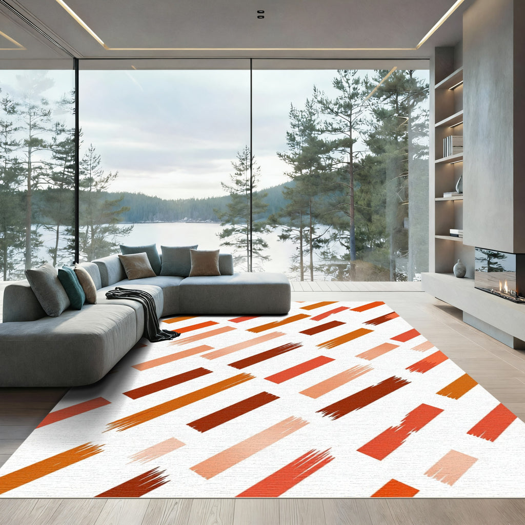 Abstract Burnt Orange Brushstroke Angle Rug