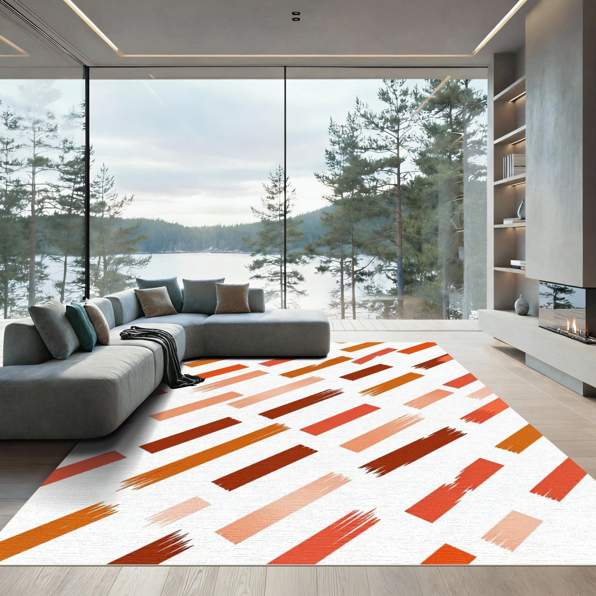 Abstract Burnt Orange Brushstroke Angle Rug