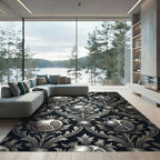 Luxe Silver Pomegranate Floral Swirl Rug