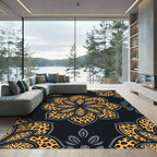 Golden Leopard Floral Mandala Rug