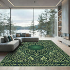 Dark Emerald Floral Scroll Medallion Rug