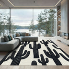 Bold Black Cactus Desert Landscape Rug