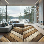 Chevron Earthy Tone Wood Plank Effect Rug