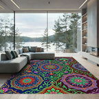 Vibrant Floral Medallion Indigo And Emerald Rug