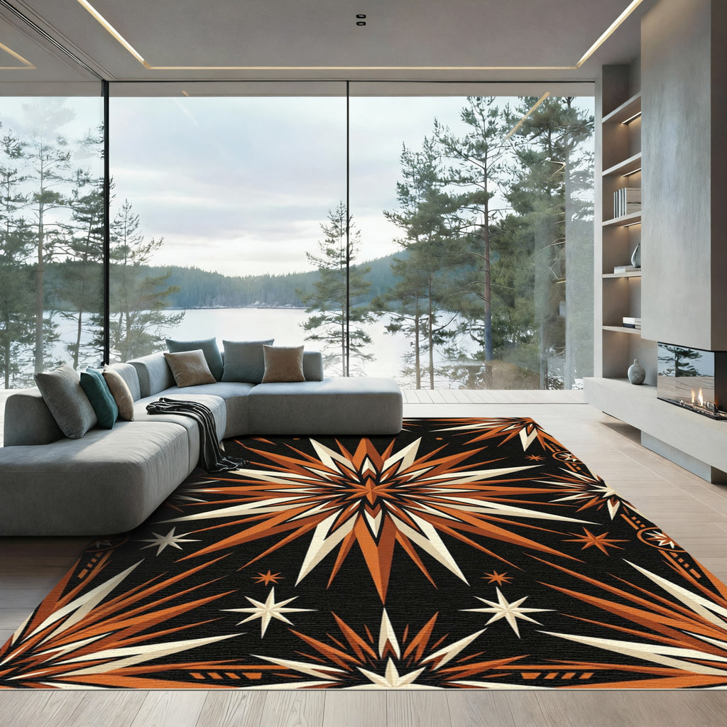 Geometric Copper Radiant Starburst Art Rug