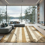 Aged Beige Vertical Stripe Splatter Rug