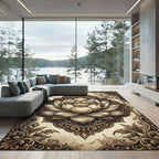 Elegant Vintage Sepia Lotus Medallion Rug