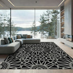 Monochrome Geometric Starburst Mandala Rug