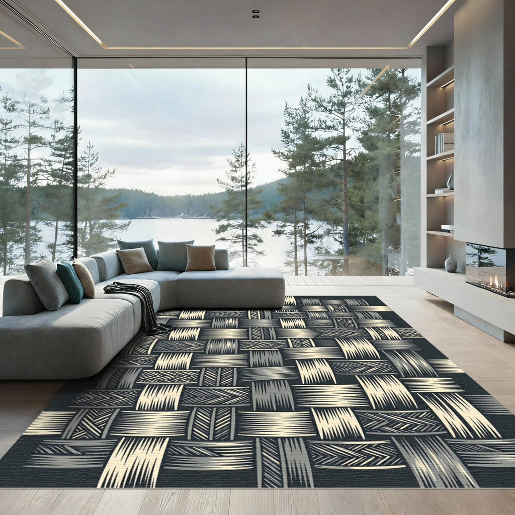 Woven Tan and Gray Geometric Texture Rug