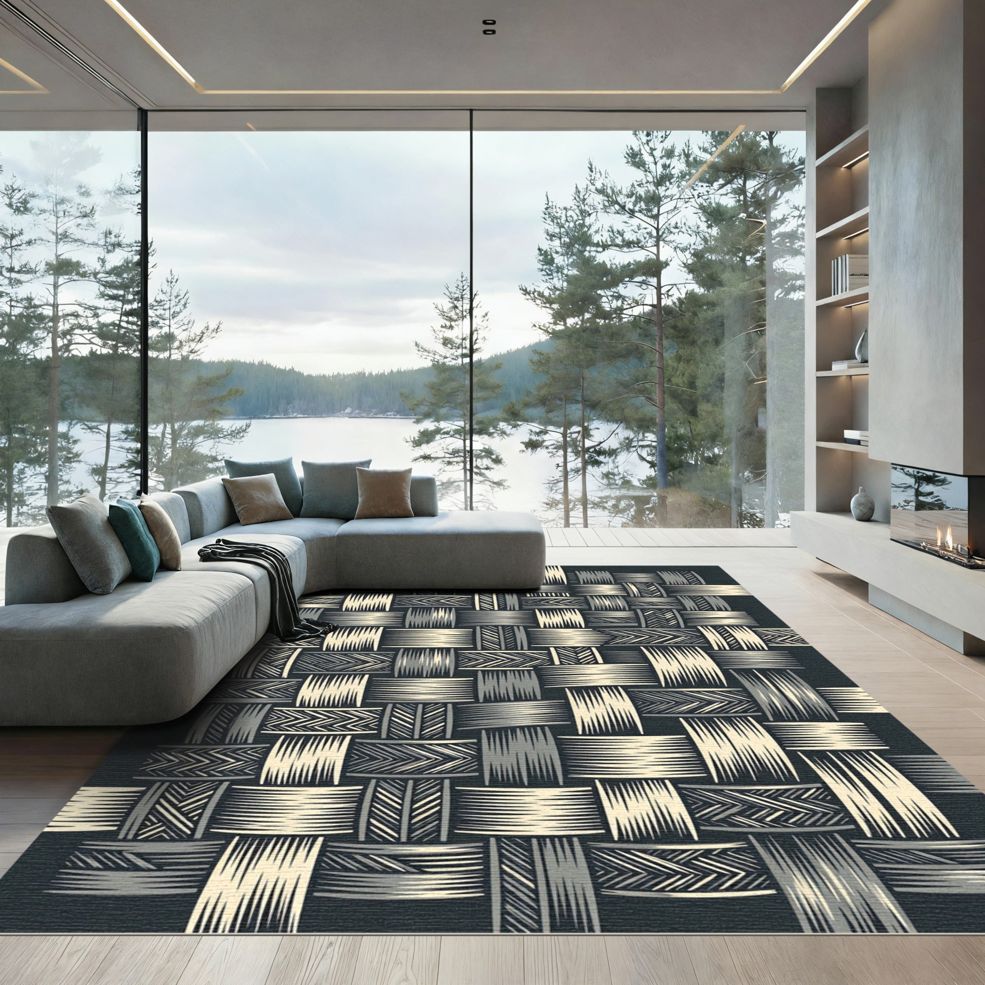 Woven Tan and Gray Geometric Texture Rug